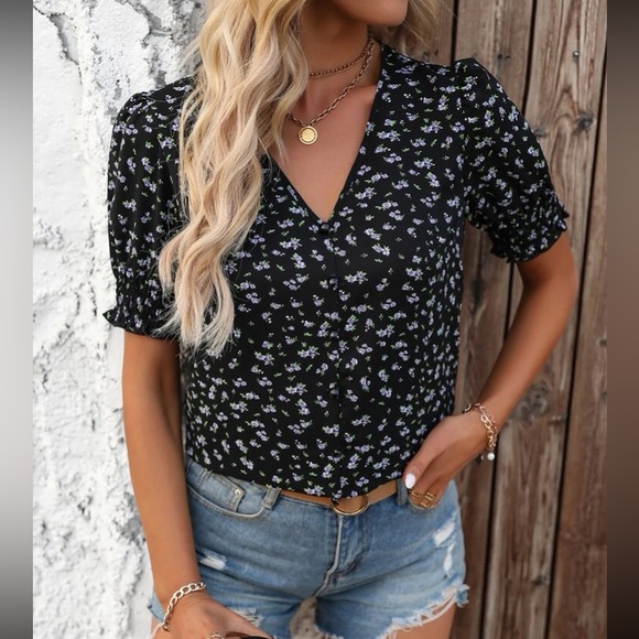 Boho floral print puff sleeve blouse - Picture 13 of 15